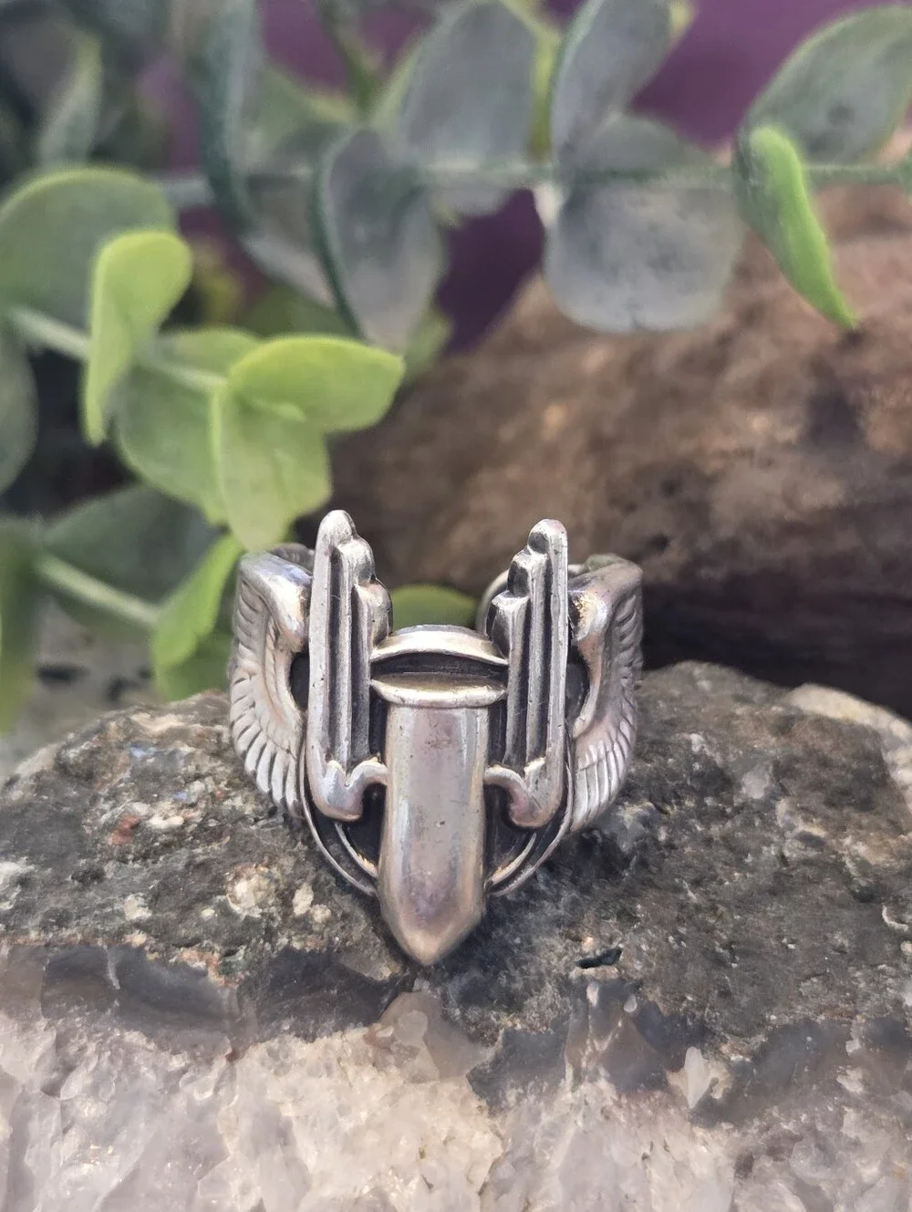 Heavy Vintage Sterling Silver Airforce Ring Size 11 Adjustable Sterling Silver